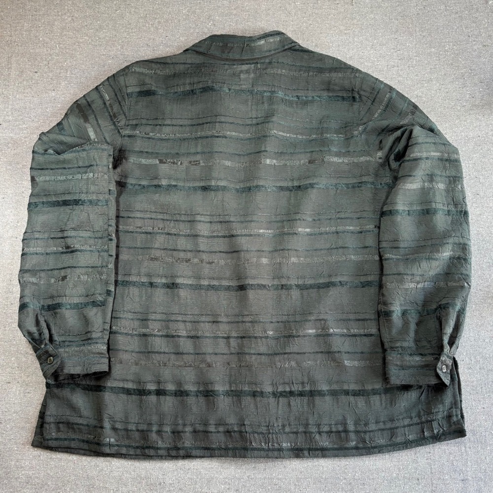 Coldwater Creek Womens 1X Green Crinkle Velvet Stripe Button Down Blouse - Picture 6 of 8